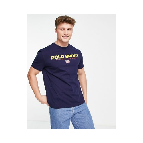 Темно-синяя футболка с принтом на груди из капсульной коллекции Polo Ralph Lauren Sports Темно-
