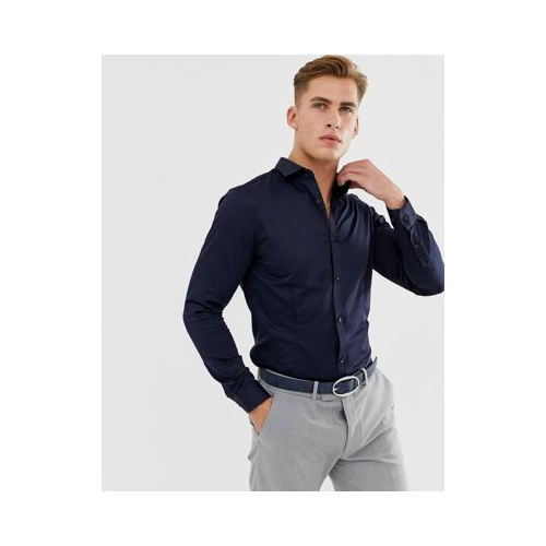 Темно-синяя облегающая эластичная строгая рубашка Jack & Jones Premium Темно-