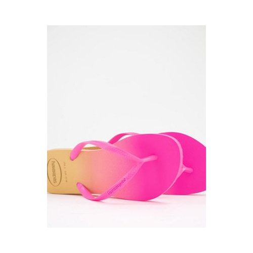 Тонкие шлепанцы с градиентным эффектом омбре розово-золотистого цвета Havaianas-Розовый