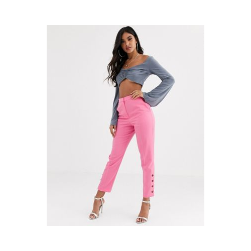 Узкие брюки с пуговицами ASOS DESIGN-Розовый цвет