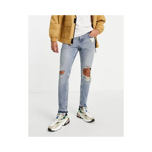 Узкие джинсы серо-выбеленного оттенка с большими рваными разрезами на коленях ASOS DESIGN Голубой