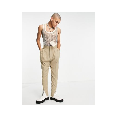 Узкие строгие брюки светло-бежевого цвета с завышенной талией и разрезом спереди ASOS DESIGN Нейтральный