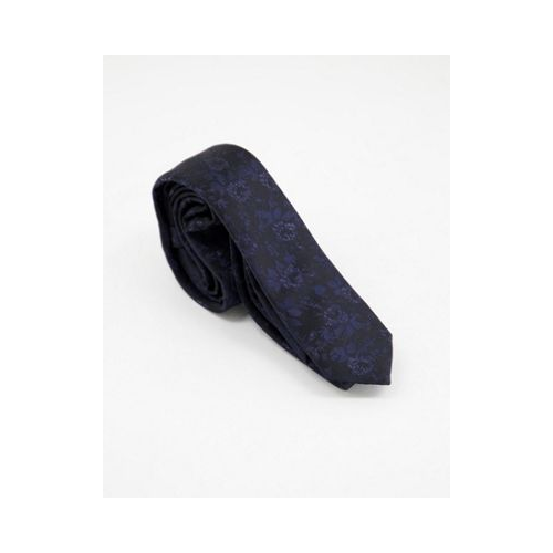 Узкий галстук с цветочным принтом темно-синего и черного цветов и мерцающим эффектом ASOS DESIGN-Черный