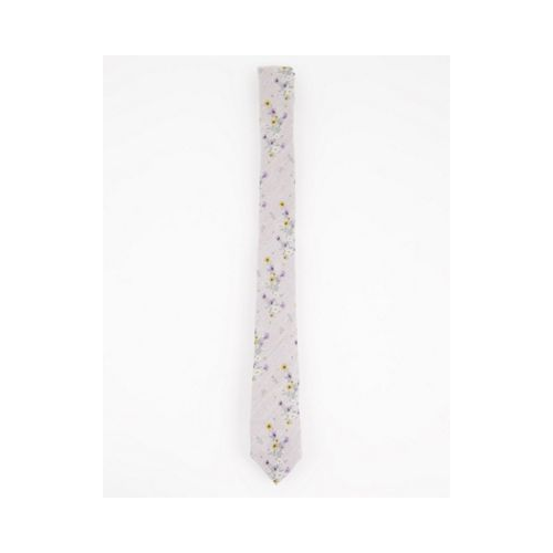 Узкий галстук цвета экрю с цветочным принтом ASOS DESIGN-Светло-бежевый