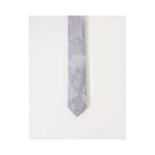 Узкий серебристый галстук с цветочным принтом ASOS DESIGN