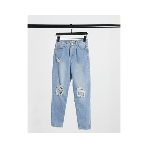Укороченные джинсы с рваной отделкой голубого цвета In The Style x Jac Jossa Синий