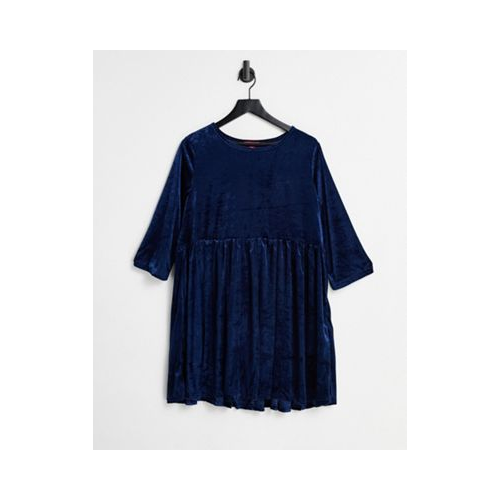 Велюровое платье мини с присборенной юбкой темно-синего цвета Urban Threads Темно-