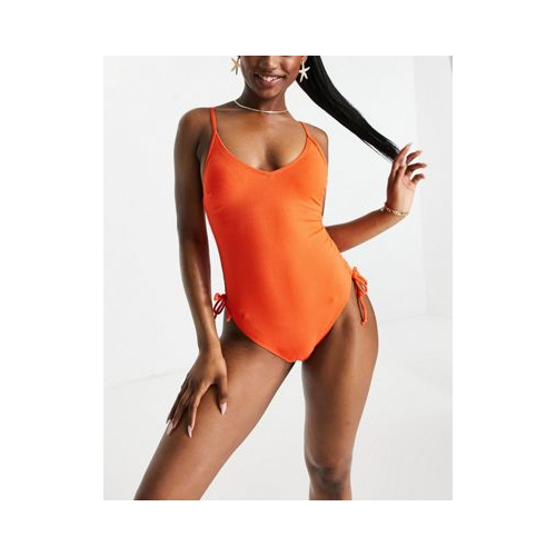 Ярко-оранжевый слитный купальник со сборками сбоку New Look-Оранжевый цвет