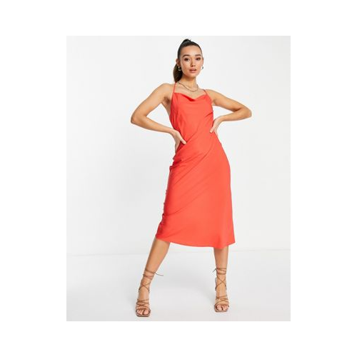 Ярко-красное платье миди с асимметричными бретельками Vero Moda