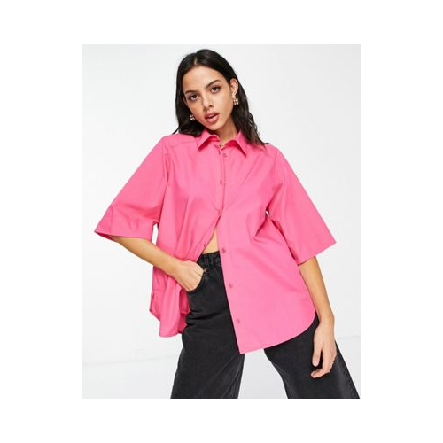 Ярко-розовая oversized-рубашка с короткими рукавами и подплечниками ASOS DESIGN-Розовый цвет