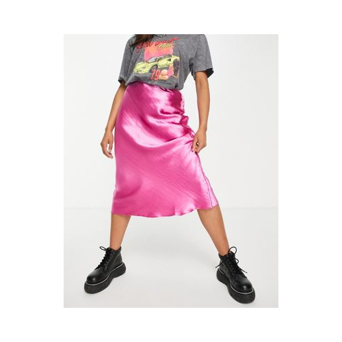 Ярко-розовая атласная юбка миди косого кроя в стиле комбинации ASOS DESIGN