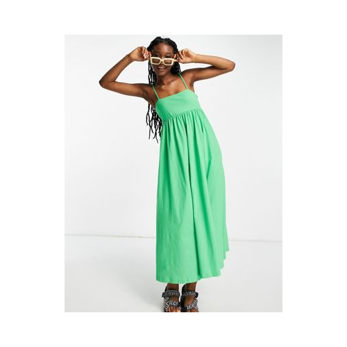 Ярко-зеленое платье миди на бретельках с квадратным вырезом ASOS DESIGN-Зеленый цвет