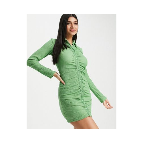 Ярко-зеленое трикотажное платье мини со сборками спереди Monki-Зеленый цвет