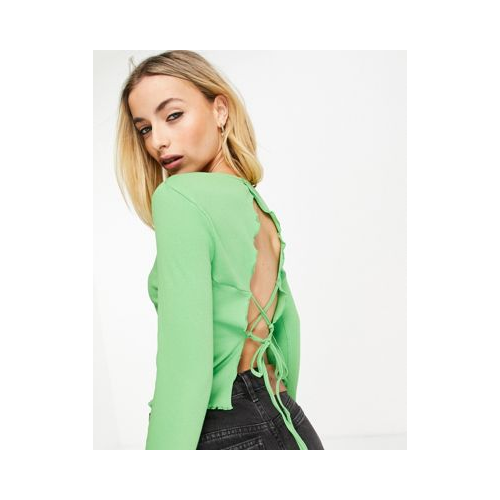 Ярко-зеленый лонгслив с завязками на спине Vero Moda FRSH-Зеленый цвет