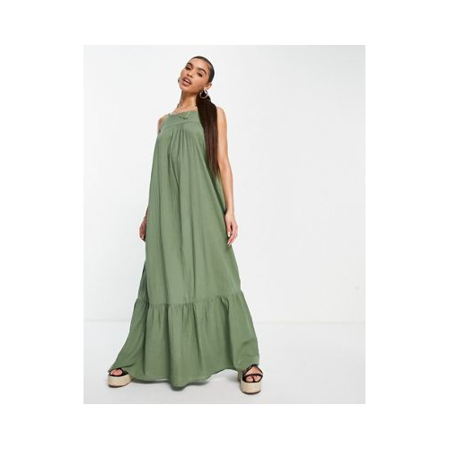 Ярусное платье макси цвета хаки ASOS DESIGN-Зеленый