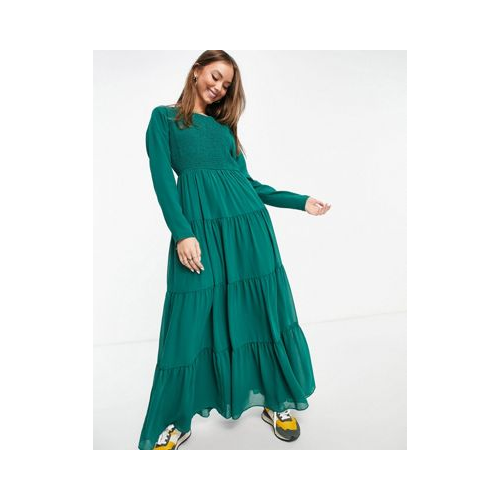 Ярусное платье макси цвета хаки со сборками ASOS DESIGN-Зеленый