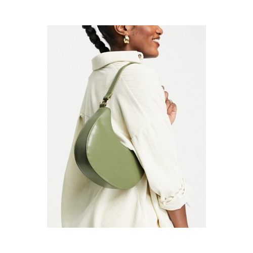 Закругленная сумка на плечо цвета хаки с длинным ремешком ASOS DESIGN-Зеленый