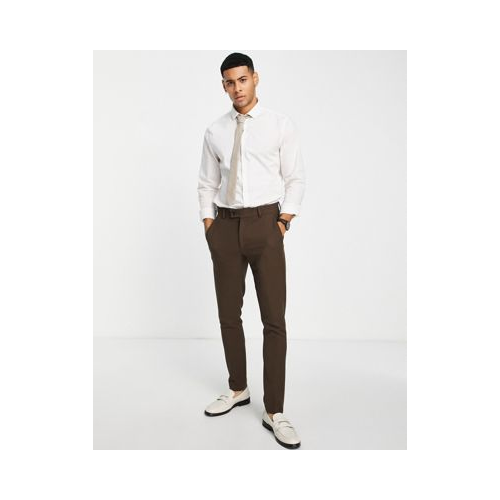 Зауженные брюки из саржи коричневого цвета ASOS DESIGN Wedding-Коричневый