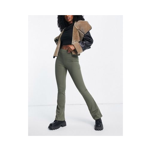 Зауженные брюки клеш в рубчик оливкового цвета Topshop-Зеленый