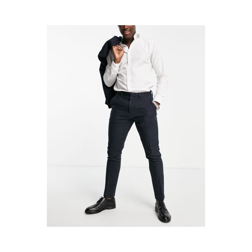 Зауженные брюки темно-синего цвета из саржи с добавлением шерсти ASOS DESIGN Темно-
