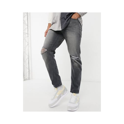 Зауженные джинсы выбеленного черного цвета с рваной отделкой на коленях ASOS DESIGN-Черный