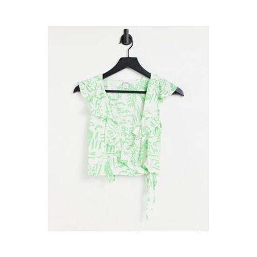 Зеленая блузка с летним принтом из материала ecovero от комплекта Monki Maj-Зеленый цвет