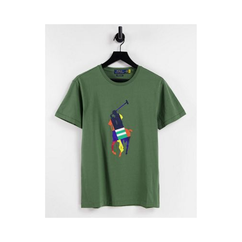 Зеленая футболка с большим разноцветным логотипом игрока поло Polo Ralph Lauren-Зеленый цвет