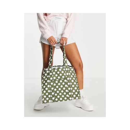 Зеленая сумка в стиле oversized с принтом в горошек Object-Коричневый цвет