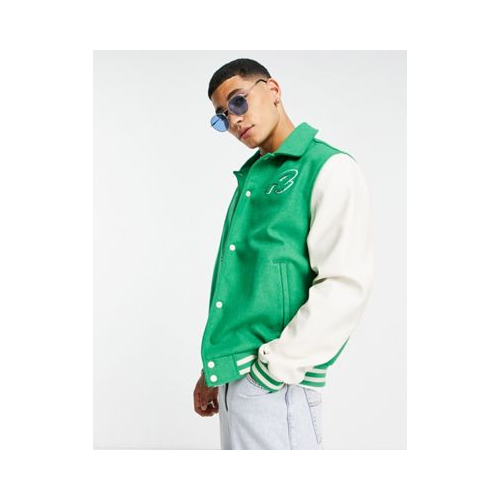 Зеленая университетская куртка с вышивкой ASOS DESIGN-Зеленый цвет