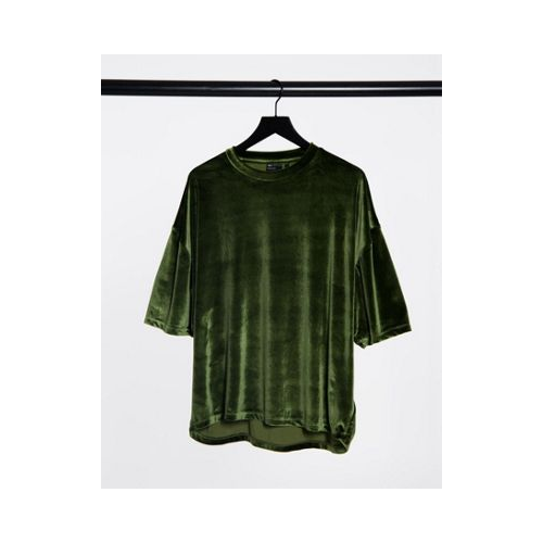 Зеленая велюровая oversize-футболка с рукавами до локтя ASOS DESIGN