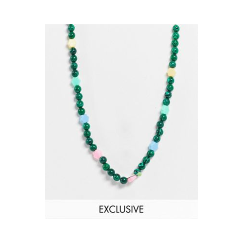 Зеленое ожерелье в стиле унисекс с бусинами в форме цветов Reclaimed Vintage Inspired-Зеленый
