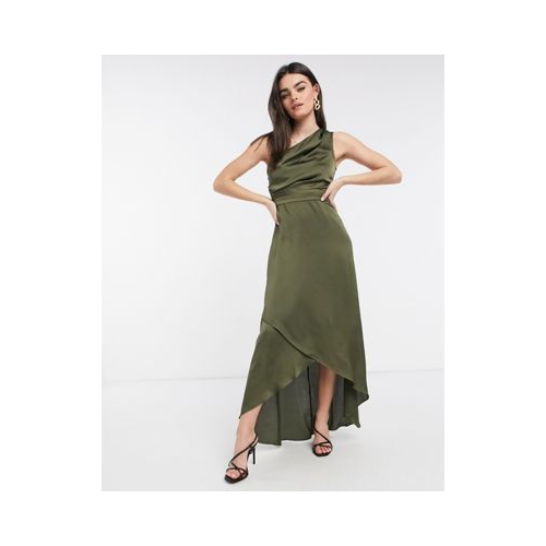 Зеленое платье макси на одно плечо TFNC Bridesmaid-Коричневый цвет