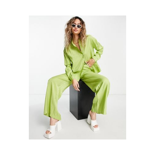 Зеленые брюки с широкими штанинами и блеском от комплекта Daisy Street-Зеленый цвет