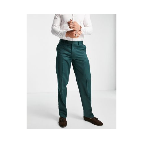 Зеленые сатиновые брюки прямого кроя Topman-Зеленый цвет