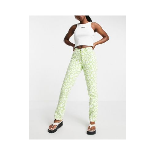 Зеленые прямые джинсы в стиле 90-х с классической талией и принтом ромашек ASOS DESIGN Разноцветный