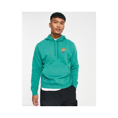 Зеленый худи с логотипами разных цветов Nike Essential Fleece+-Зеленый