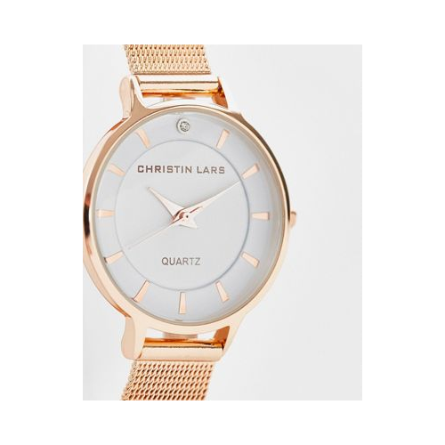 Женские часы с узким сетчатым ремешком из нержавеющей стали цвета розового золота Christian Lars