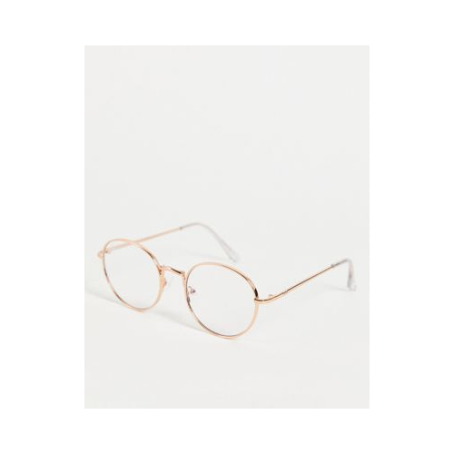 Женские круглые очки в оправе цвета розового золота с голубоватыми стеклами Jeepers Peepers