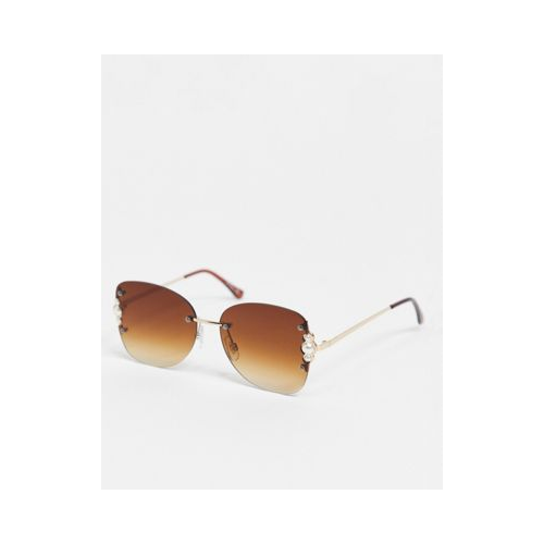Женские круглые солнцезащитные очки с отделкой из искусственного жемчуга Jeepers Peepers-Коричневый цвет