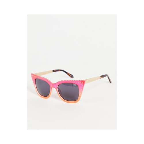 Женские солнцезащитные очки «кошачий глаз» яркого кораллового-красного цвета с заклепками Quay X Saweetie Harper