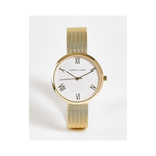 Женские золотистые часы с сетчатым ремешком с ребристой отделкой Christian Lars