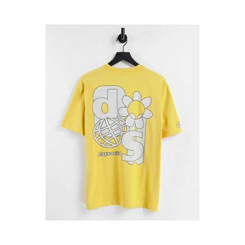 Желтая свободная футболка из плотной ткани с графическим принтом на спине ASOS Daysocial