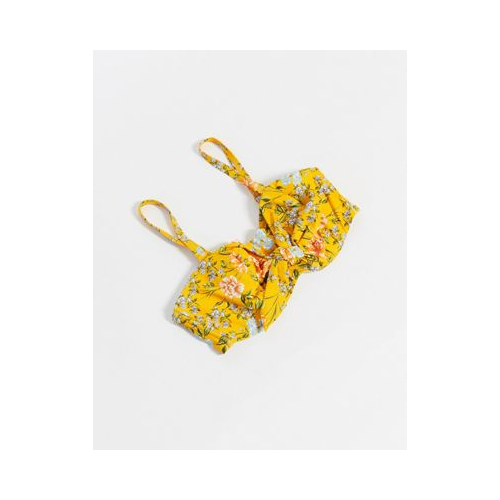 Желтый бикини-топ бандо для груди большого размера с цветочным принтом и чашечками на косточках Figleaves