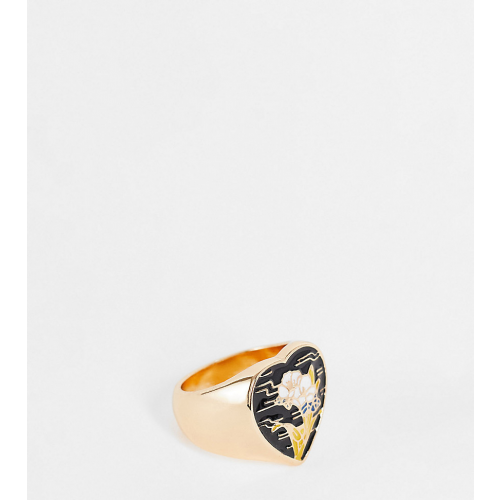 Золотистое кольцо-печатка с эмалированным дизайном в виде сердца с цветами Reclaimed Vintage Inspired