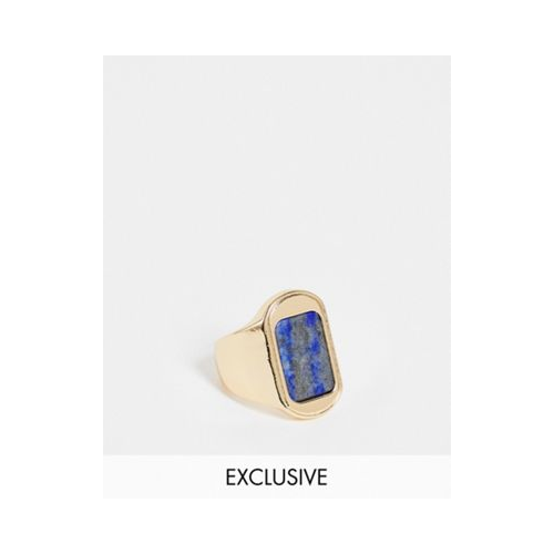 Золотистое кольцо-печатка с синим камнем Reclaimed Vintage Inspired