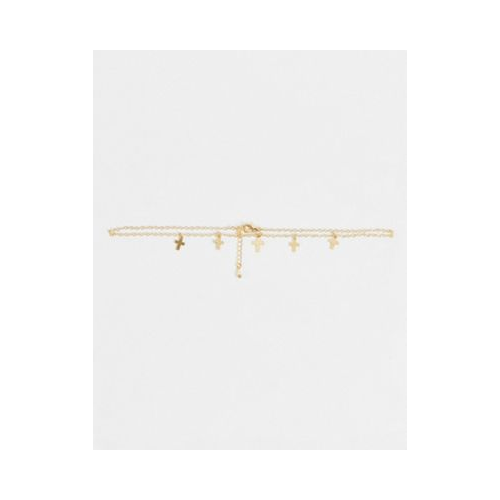 Золотистое ожерелье-чокер с подвесками-крестами DesignB London