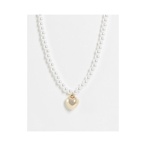 Золотистое ожерелье с искусственным жемчугом и подвеской в виде сердечка ASOS DESIGN