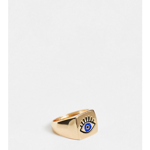 Золотистое массивное кольцо с «третьим глазом» синего цвета DesignB London Curve