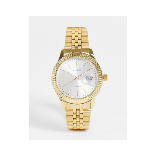 Золотистые часы-браслет с серебристым циферблатом Sekonda