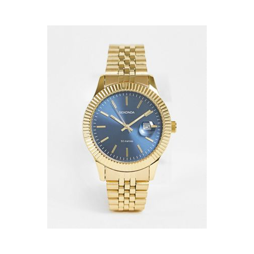 Золотистые часы-браслет с темно-синим циферблатом Sekonda